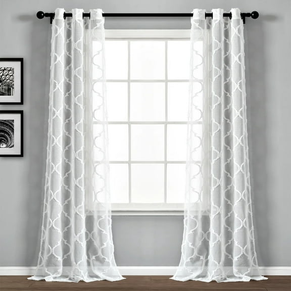 Lush Decor Trellis Grommet Sheer Curtain Set, 38.00" x 0.01" 2 Panels