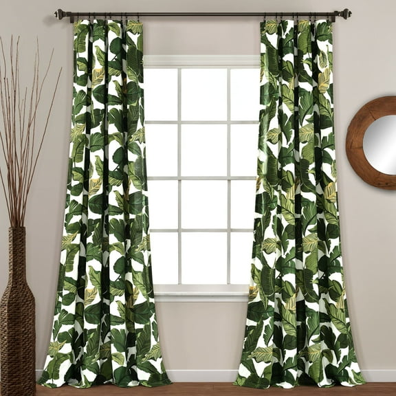 Lush Decor Tropical Paradise 84" x 52" Leaves Green 3" Rod Pocket Pair Window Panel