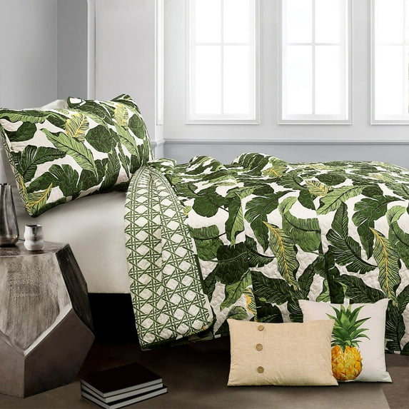Lush Decor Tropical Paradise Reversible Quilt, King, Green, 5-Pc Set