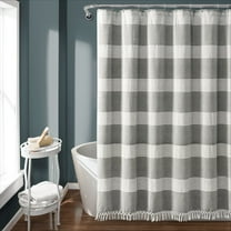 Lush Decor Tucker Stripe Yarn Dyed Cotton Knotted Tassel Cotton Shower Curtain, 72x72, Gray, Single
