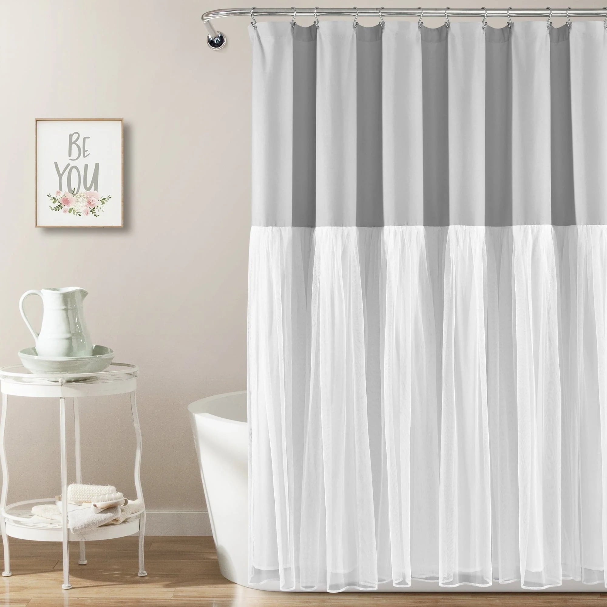 Lush Decor Tulle Skirt Colorblock Shower Curtain Light Gray/White 72x72