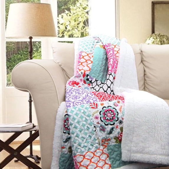 Lush Decor Turquoise Blue, White Throw, 50" x 60"