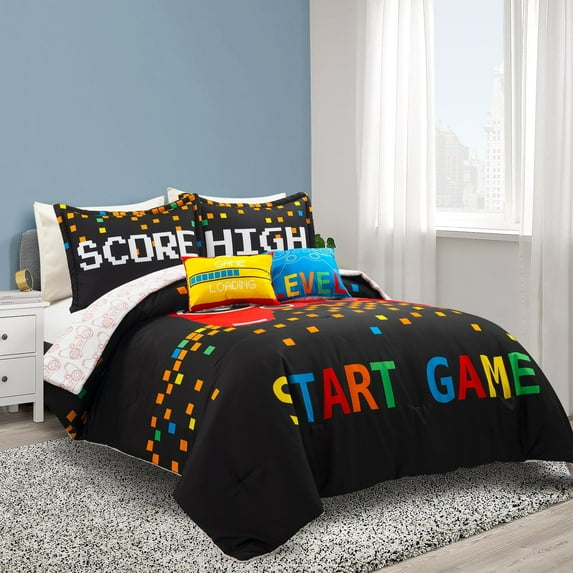 Lush Decor Video Games 5-Piece Black/Red Reversible Comforter Set, Full/Queen