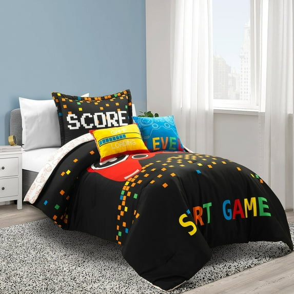 Lush Decor Video Games Reversible Oversized Comforter Black/Red 4Pc Set Twin