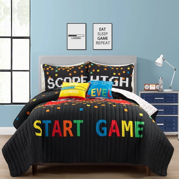Lush Decor Video Games Reversible Oversized Quilt Black/Red 5Pc Set Full/Queen