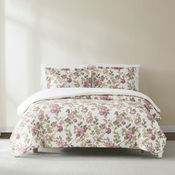 Lush Decor Vintage Rose Comforter 3 Piece Set Full/ Queen Dusty Rose - Floral Comforter - Pink Flower Bedding Set - Garden Print - Coquette Decor