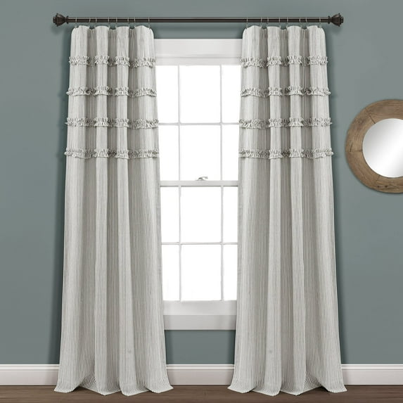 Lush Decor Vintage Stripe Ruffle 95" x 40" Stripe Gray 100% Cotton 3" Rod Pocket Pair Window Panel