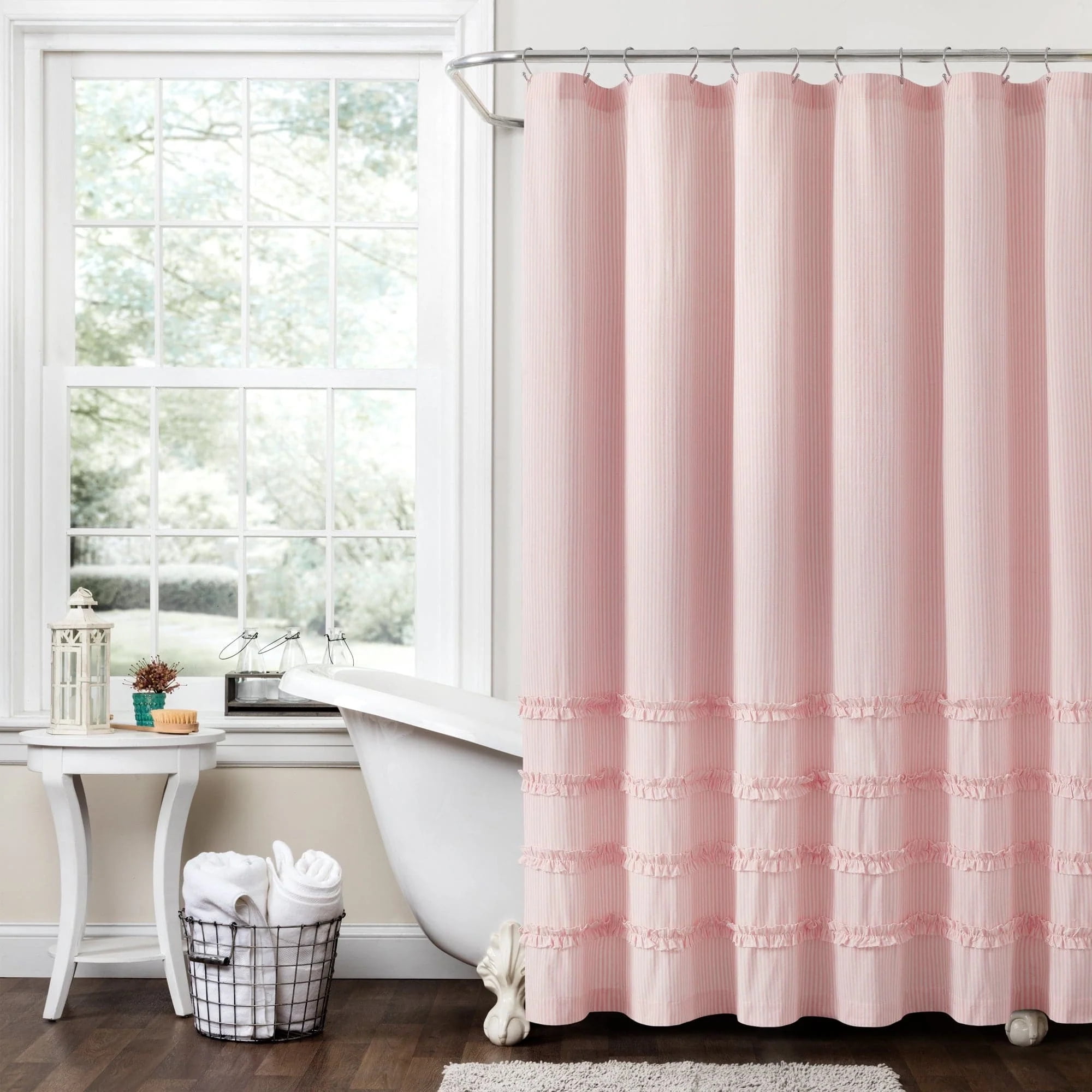Lush Decor Vintage Stripe Yarn Dyed Cotton Shower Curtain Pink Single ...