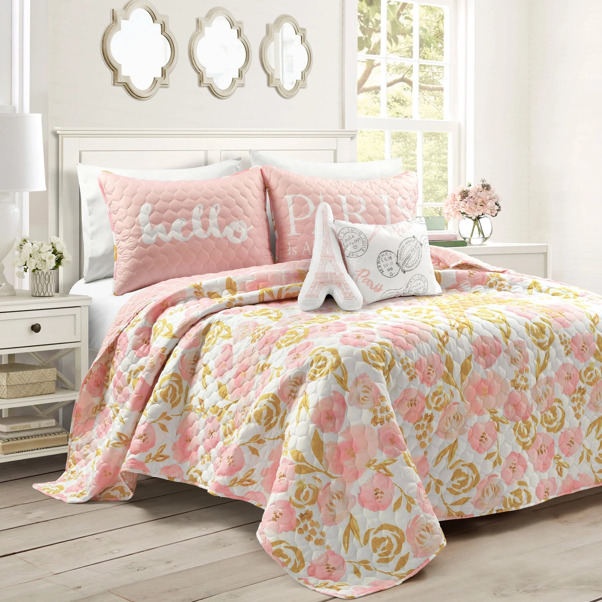 Blush and Gold Reversible Microfiber Kids Quilt Set
