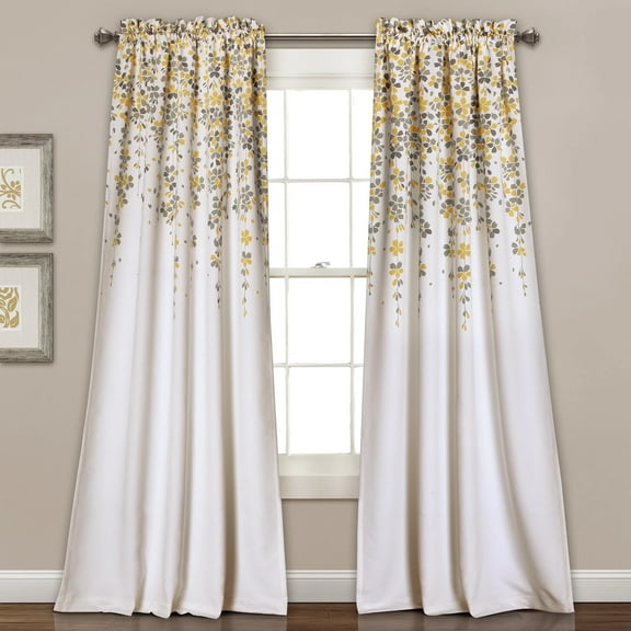"Lush Decor Gray Modern Flowered Window Curtain Panel Set, 84""L x 52""W + 2"" Header"