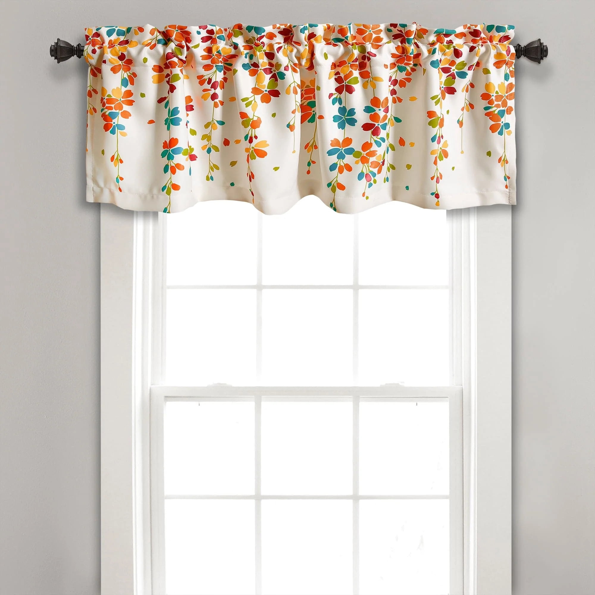 Turquoise and Tangerine Floral Room Darkening Valance