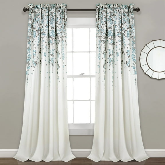 Lush Decor Weeping Flower Room Darkening Window Curtain Panels Blue/Gray Set 52X842