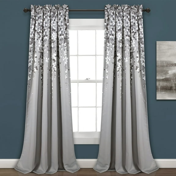 Lush Decor Weeping Flower Room Darkening Window Curtain Panels Gray 52X108+2 Set