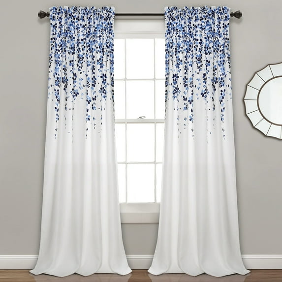 Lush Decor Weeping Flower Room Darkening Window Curtain Panels Navy/Blue 52X842 Set