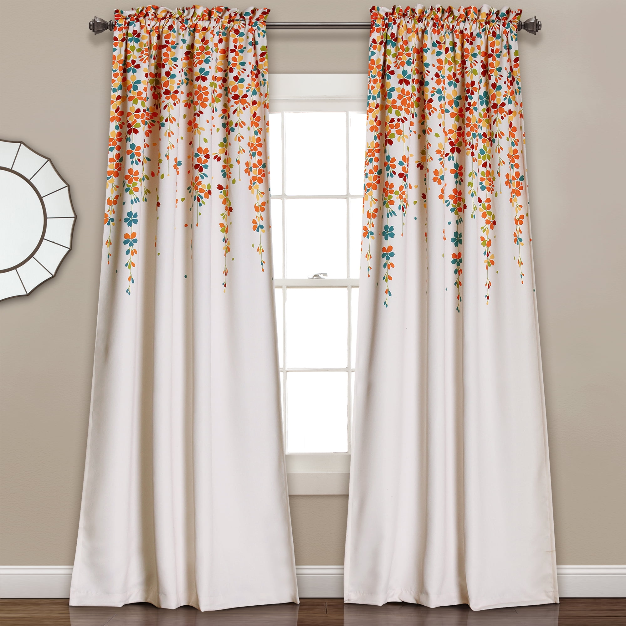 Lush Decor Weeping Flower Room Darkening Window Curtain Panels  Turquoise/Tangerine 52X952 Set