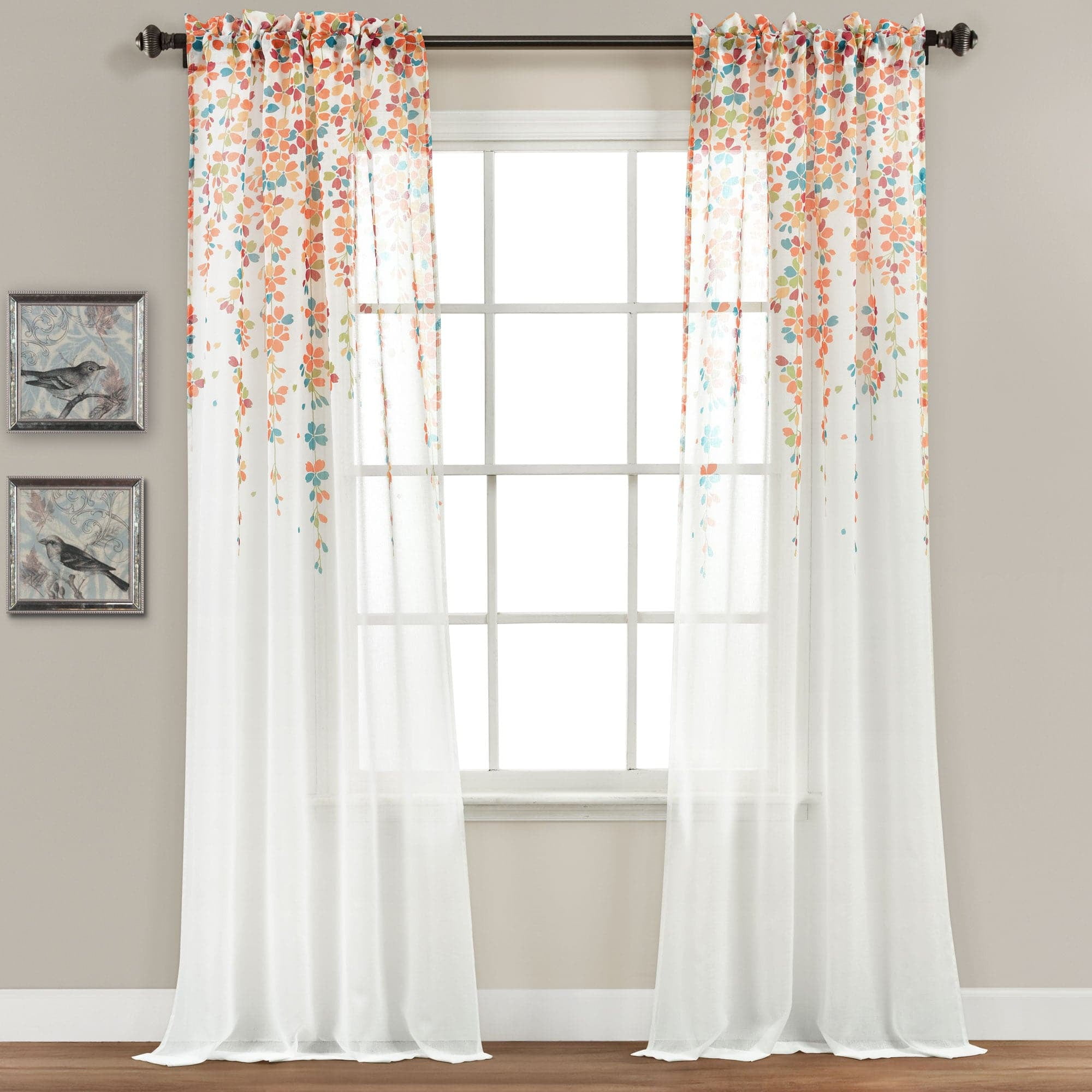 Lush Decor シアーカーテン Lush Decor Weeping Flower Sheer Rod Pocket Window Panel, 84