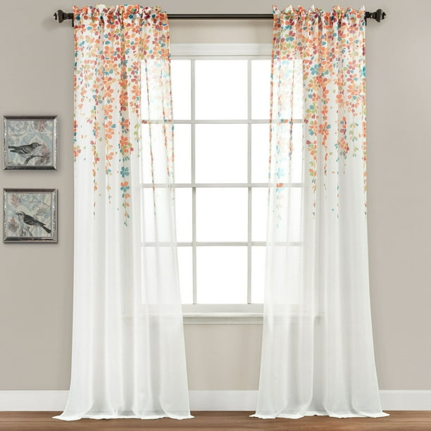 Lush Decor Weeping Flower Sheer Rod Pocket Window Panel, 84