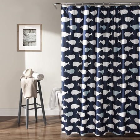 Lush Decor Whale Animal Print Shower Curtain, 72x72, Navy, Single