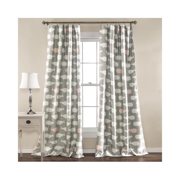 Lush Decor Whale Window Curtain Panel Pair, 84 inch x 52 inch, Pink, Set of 2
