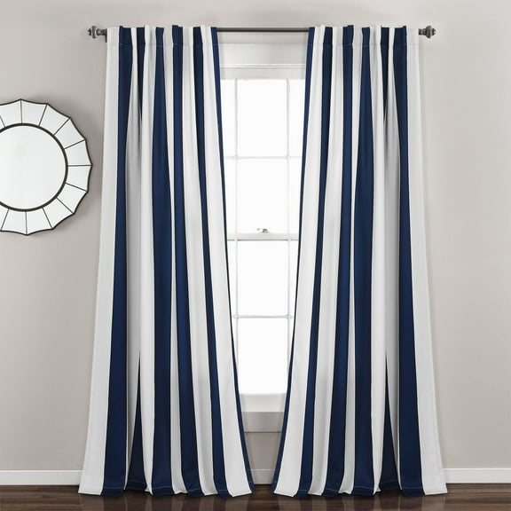 Lush Decor Wilbur Stripe Light Filtering Window Curtain Panels Navy 52 x 84 Set of 2