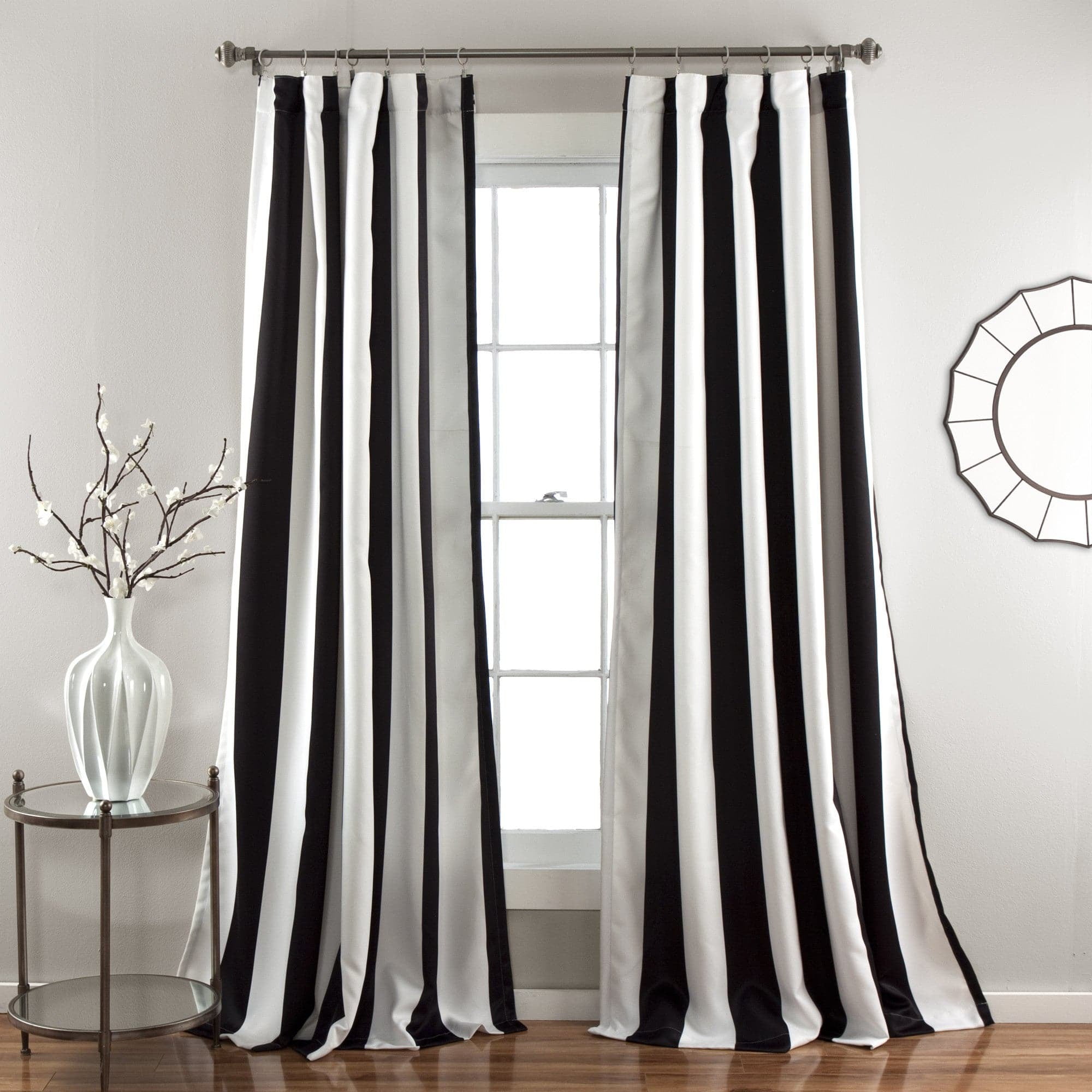 Black and White Polyester Room Darkening Stripe Curtain Panels