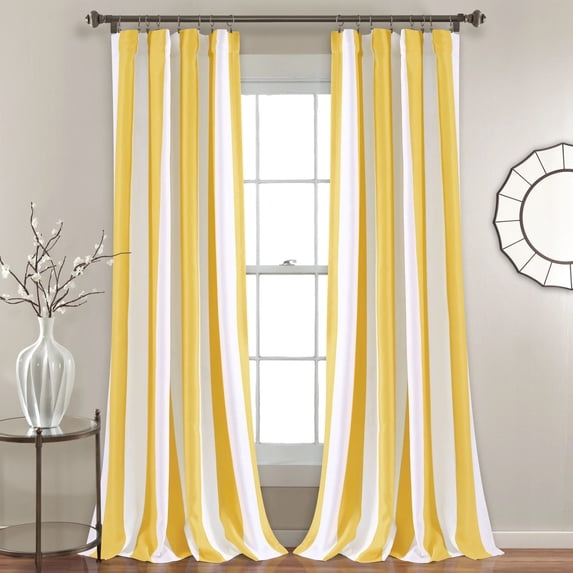 Lush Decor Wilbur Stripe Room Darkening 95" x 52" Stripe Yellow 3" Back Tab Rod Pocket Pair Window Panel