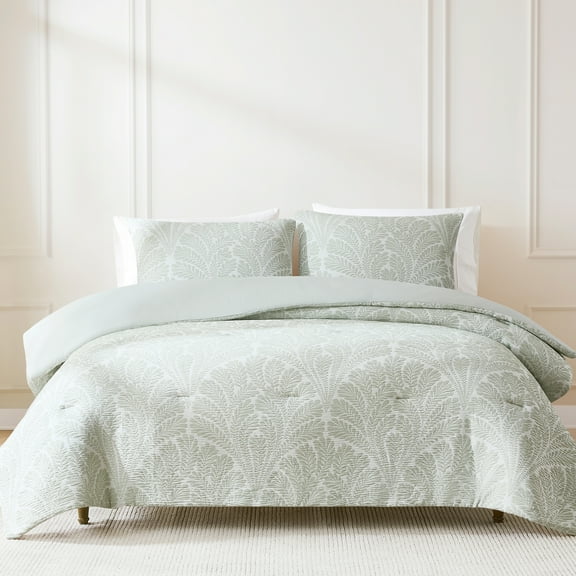 Lush Decor Willow Garden Restorative Gauze Jacquard Comforter 3 Piece Set Full/ Queen Sage - Botanical Bedding Set - Leaf Print - Green Coastal Decor