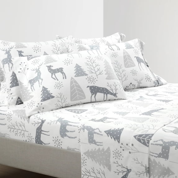 Lush Decor Wonderland Soft Flannel Sheet Set Gray 6Pc Queen