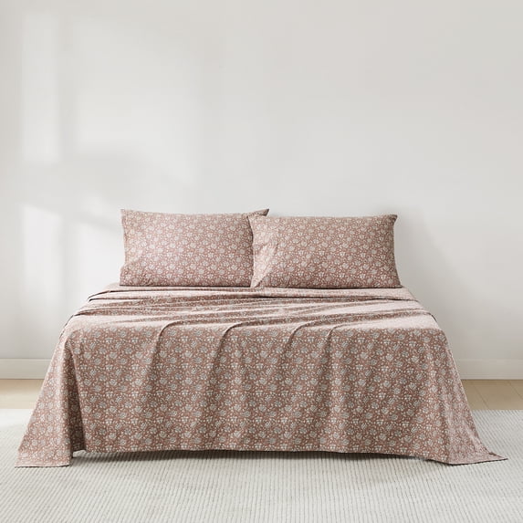 Lush Decor Zara Floral Block Cotton Sheet Set 4 Piece Set Queen Terracotta - Floral Sheets - Queen Bed Sheets - Vintage Coquette Decor