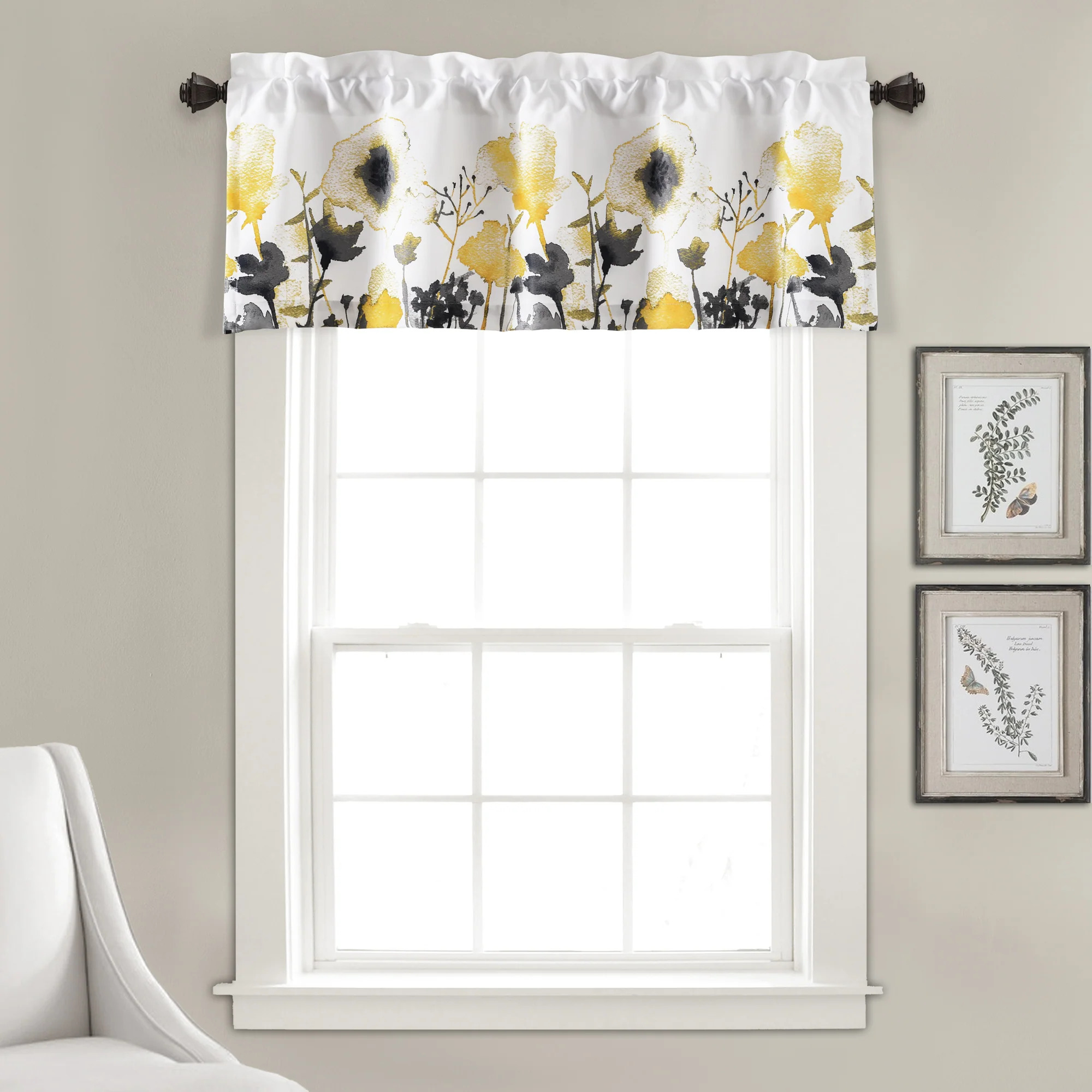 Lush Decor Zuri Flora Light Filtering Valance Single Yellow/Gray 52X18