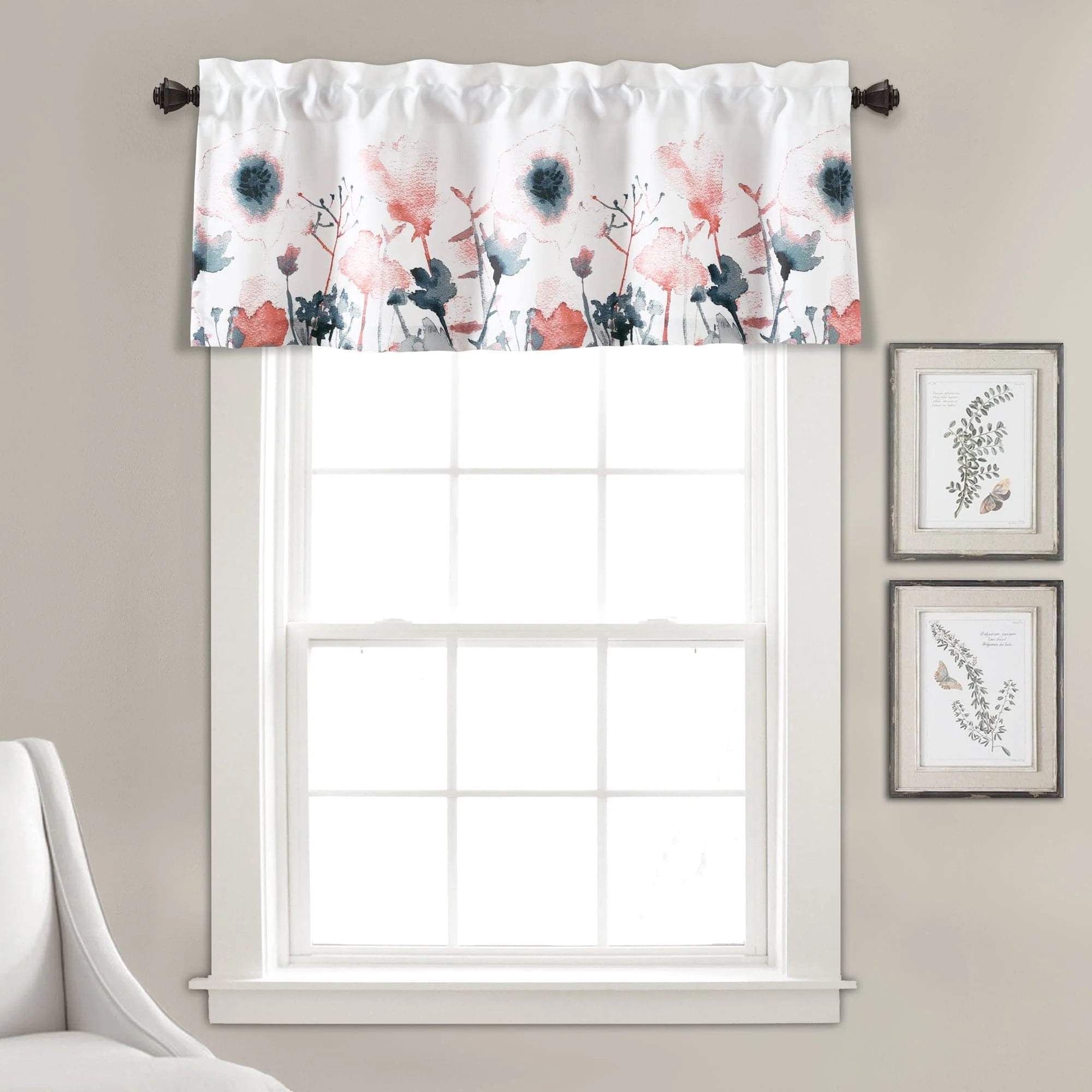 Lush Decor Zuri Flora Valance - Blue/Coral - 18 x 52 - Walmart.com