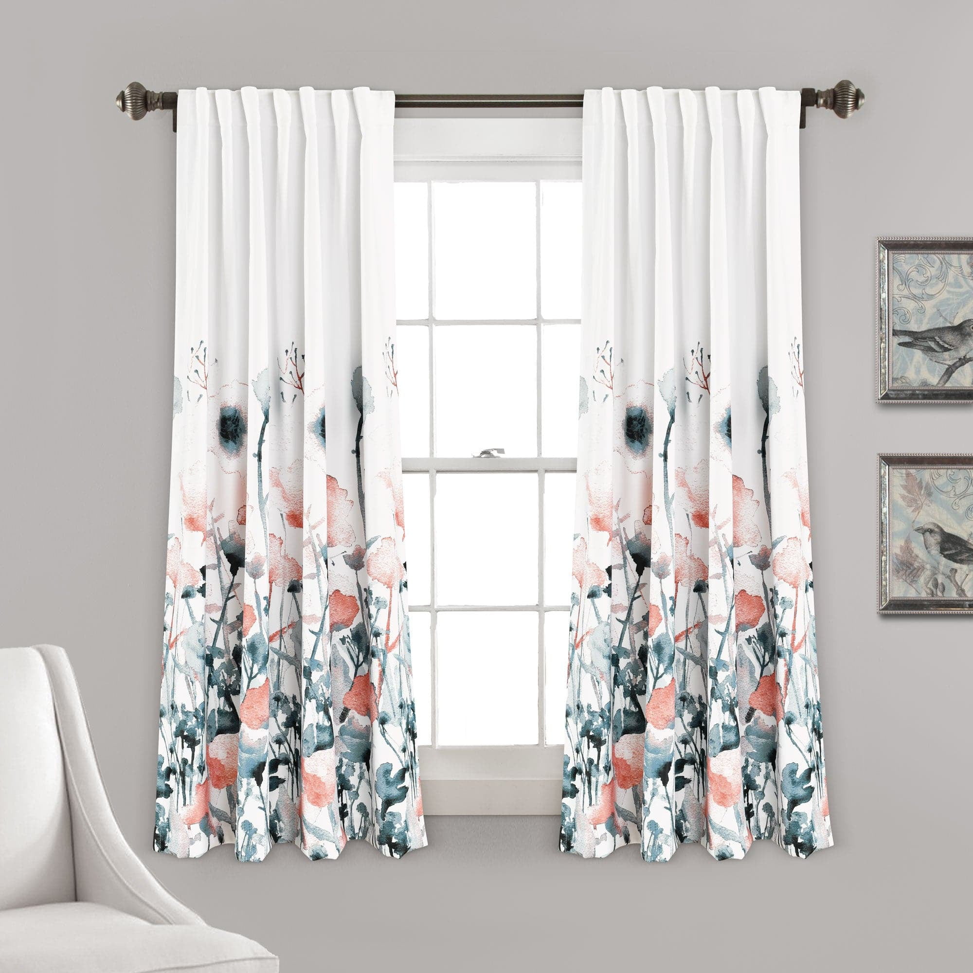Lush Decor Zuri Flora Window Panels - Blue/Coral - 84 x 52