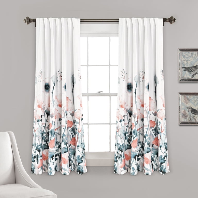 Lush Decor Zuri Flora Window Panels - Blue/Coral - 84 x 52