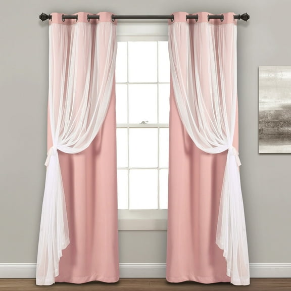 Lush Decorr Grommet Sheer Panels With Insulated Blackout Lining Pink 38X95 Set