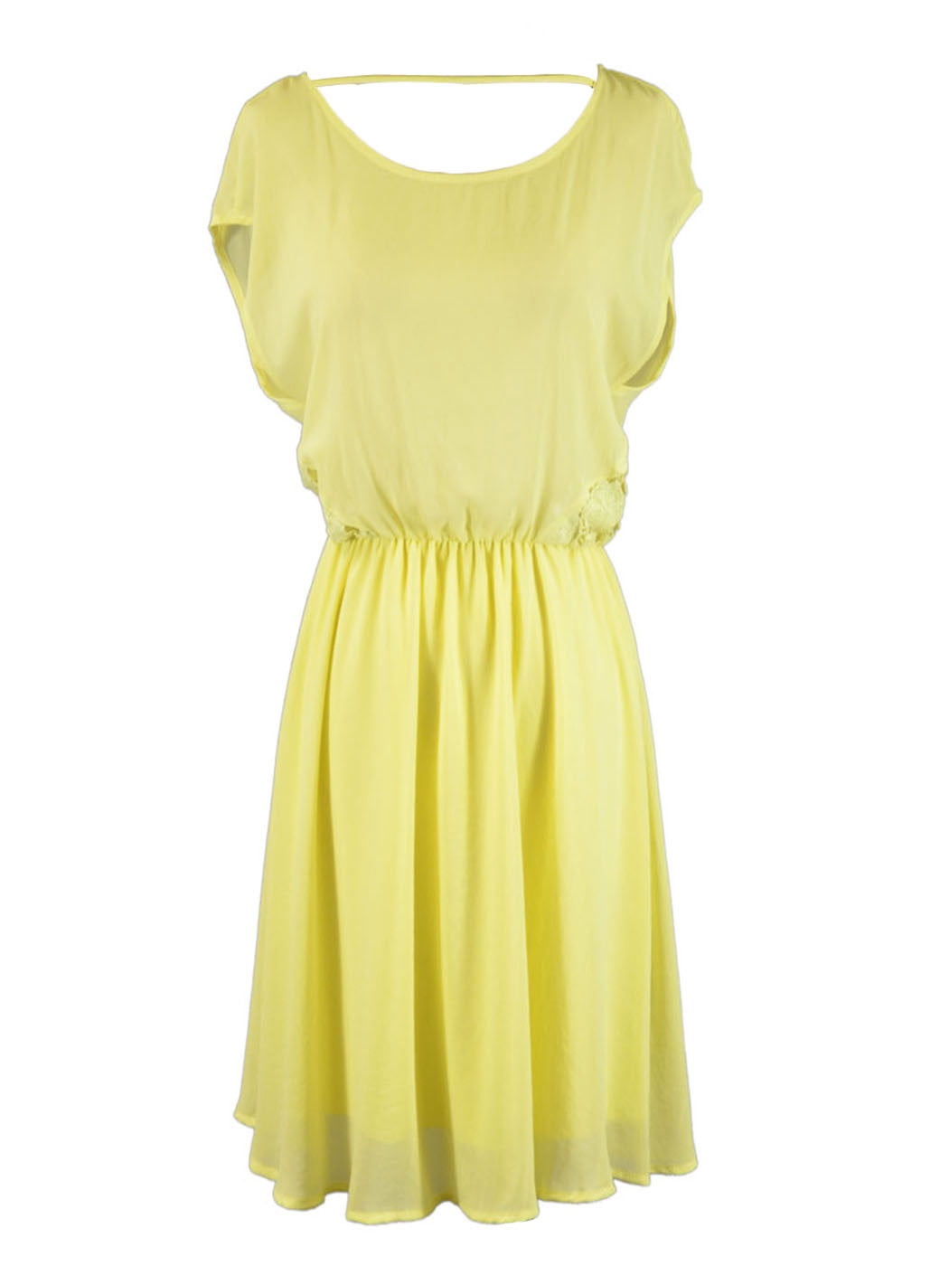 Lush Flavescent Lemon Side Lace Detail Elastic Waist Chiffon Summer Dress -  Walmart.com