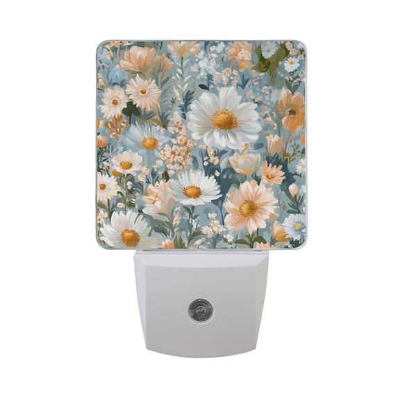 Lush Flowers Oil Painting LED Night Light with Smart Sensor Plug Into Wall Dusk to Dawn 2 packs