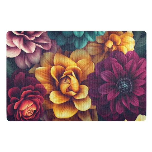 Lush Flowers in Rich Colors Floor Door Mat Outdoor Indoor for Home Entrance Welcome Mats 32"x20"
