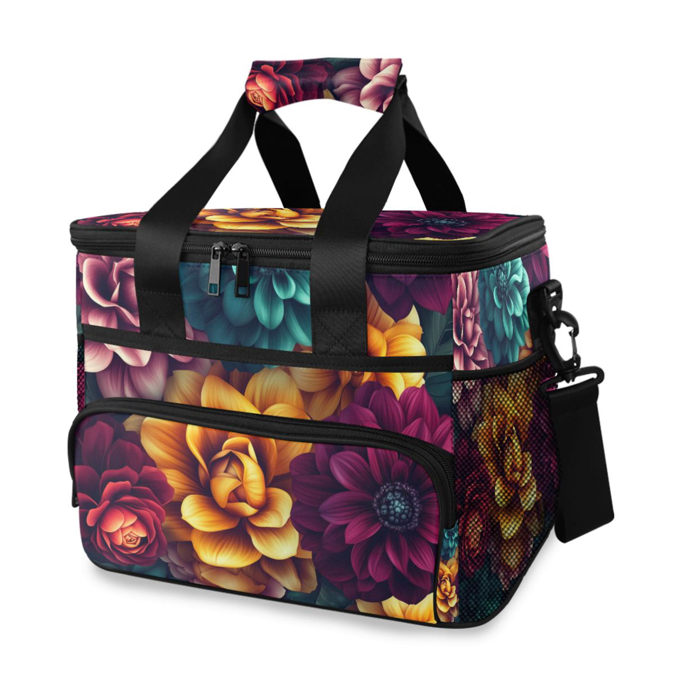 Lush Flowers in Rich Colors Insulated Lunch Bag 15L Cooler Box for Women Men Work Camping Beach Travel