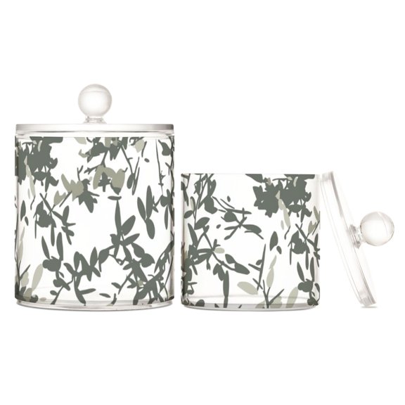 Lush Foliage Pattern Translucent Plastic Cotton Swabs Canisters Large Medium Set