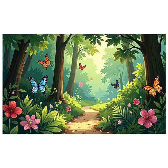 Lush Forest Themed Banner with Butterflies and Flowers Background Party Decorations Photography Props Backdrop for Garden Parties Outdoor Celebrations Family Gatherings and Event Decor