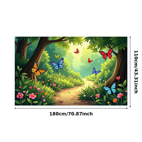 Lush Forest Themed Banner with Butterflies and Flowers Background Party Decorations Photography Props Backdrop for Garden Parties Outdoor Celebrations Family Gatherings and Event Decor