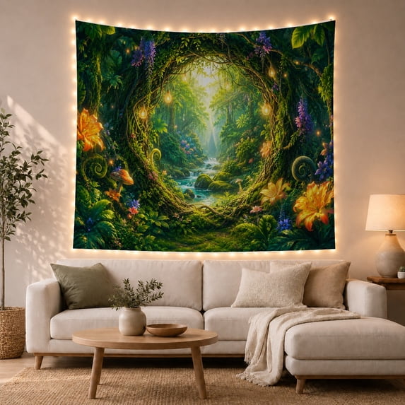 Lush Forest Viewed With Through Natural Circular Archway, Spooky Gothic ...