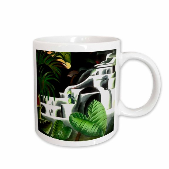3drose, Lush Forest Waterfall in Geometric Art Style V1, 11oz Mug