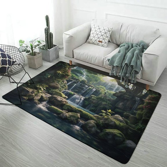 Lush Forest Waterfalls Carpet Style Living Room Bedroom Soft Comfy Rug Modern 3d Entry Mats Household
