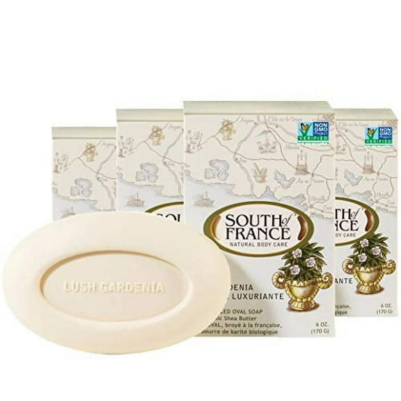 Lush Gardenia Clean Bar Soap by South of France Clean Body Care | Triple-Milled French Soap with Organic Shea Butter + Essential Oils | Vegan, Non-GMO Body Soap | 6 oz Bar 4 Pack