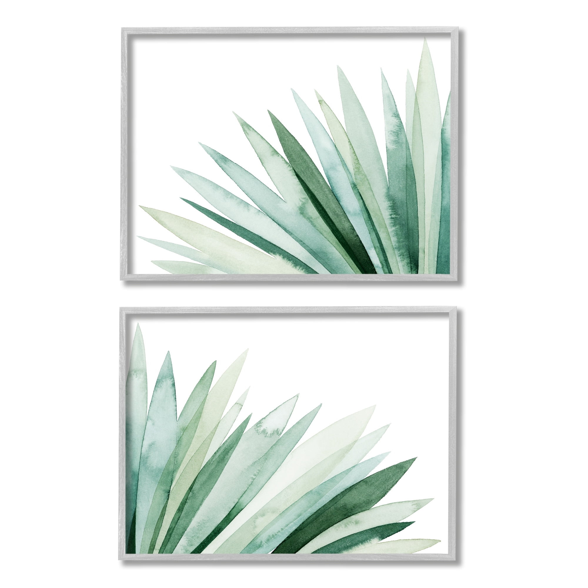 Lush Green Botanicals Grass Leaves Watercolor Detail Botanical & Floral Painting Framed Art Print Wall Art, Set Of 2