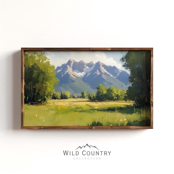Lush Green Mountain Meadow Spring Valley Forest Snow Peaks Nature Poster