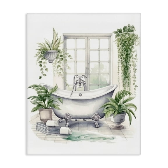 Lush Greenery Bathtub & Window Canvas Wall Art, design by Lettered and Lined