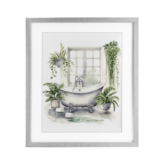 Stupell Industries Tropical Lush Greenery Bathtub & Window Gray Framed Print Under Glass, 13 x 16, by Lettered and Lined