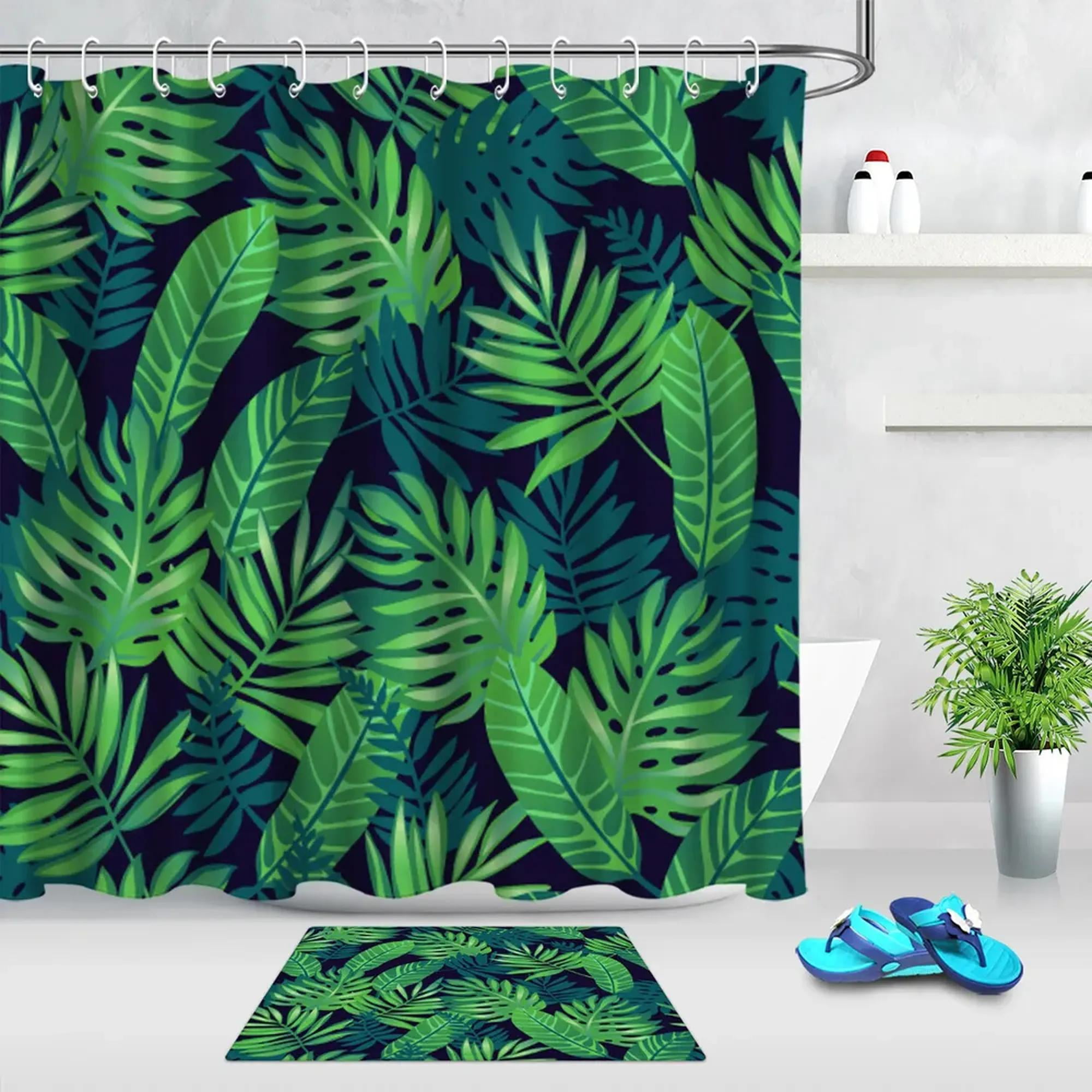 Lush Greenery Shower Curtain Exotic Leafy Bathroom Oasis